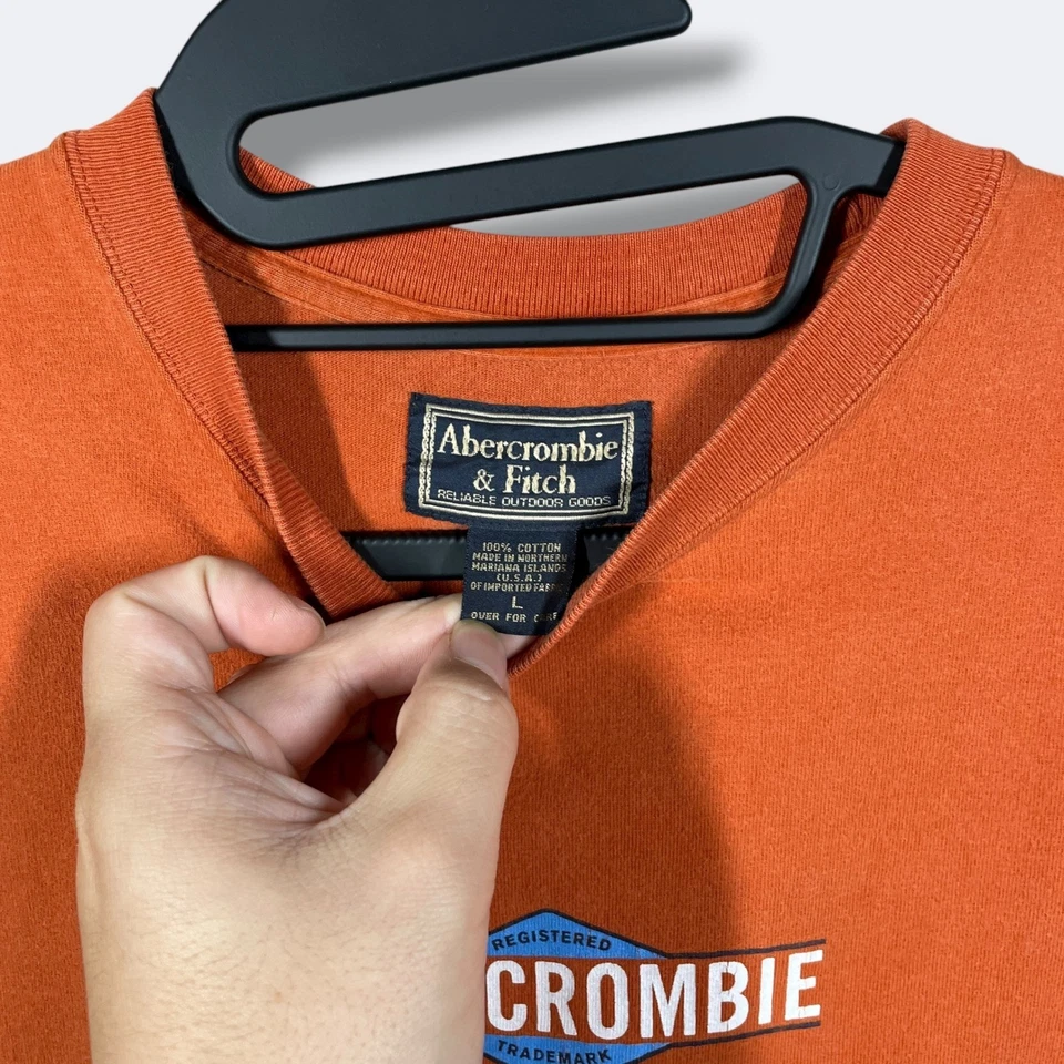 Camiseta De Colección Abercrombie Fitch L/s Gráfica Para Hombres L Naranja Escritura Retro Y2K Foto 3 de 4