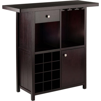 Winsome Macon Transitional Solid Wood Home Wine Bar in Espresso