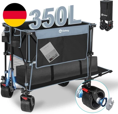 Sekey XXXXL Bollerwagen Faltbar 350L Mit Extra Breite Reifen 17X10Cm, Faltbarer