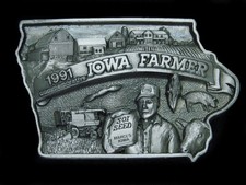 TH15165 VINTAGE 1991  IOWA FARMER COMMEMORATIVE  BELT BUCKLE