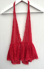 VICTORIAS SECRET Red Lace Halter Plunge Neck Babydoll Garter Belt Size S