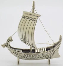 Vintage Italian Handmade Genuine Silver Ancient Vessel Figurine Solid Miniature