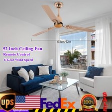 52 Inch Ceiling Fan Remote Control 3 Iron Blades Home DC Motor Bedroom Gold 22W