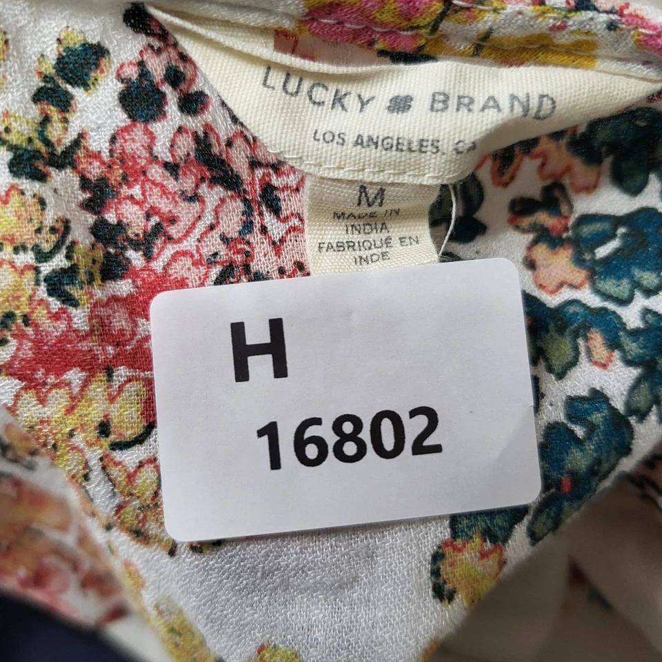 Lucky Brand Women Dress M White Felice Floral Fit & Flare Hi Low Short Sleeve - Image 2 of 4