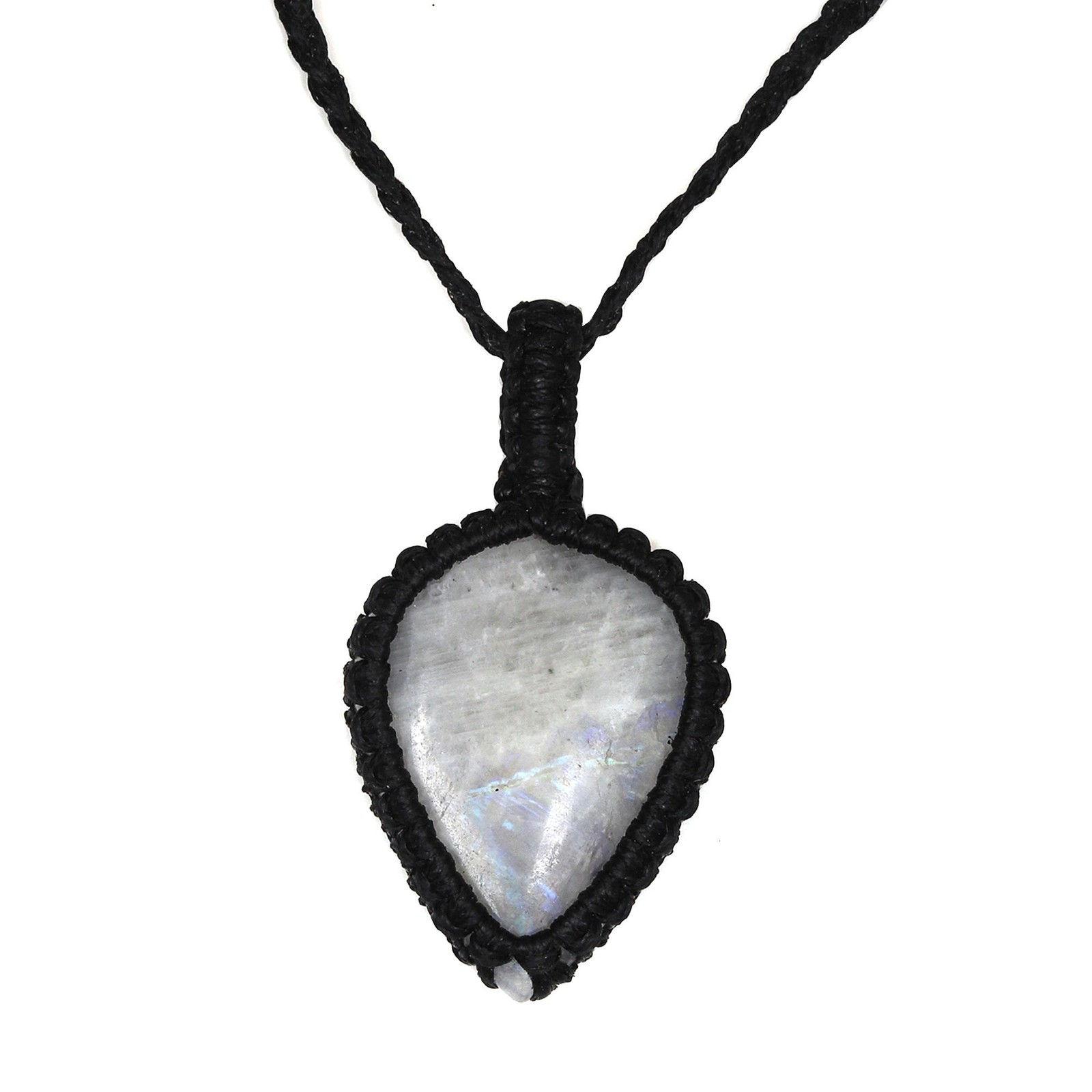 Moonstone Macrame Necklace Handmade Bohemian Rainbow Healing Crystal