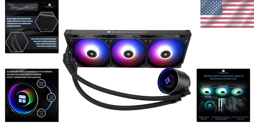 High-Performance 360 ARGB Water Cooler with 3 PWM Fans - AMD/Intel Compatible - Image 2 of 4