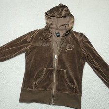 Calvin Klein Jeans Full Zip Hoodie Womens M Brown Velour Long Sleeve Outdoor