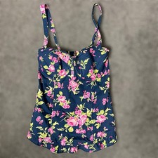 A F Abercrombie Fitch Bustier Corset Top Small Floral Smocked Y2K Navy Pink