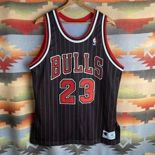 VTG 90s Champion Chicago Bulls NBA Jordan Black Pinstripe Stitched Jersey 48