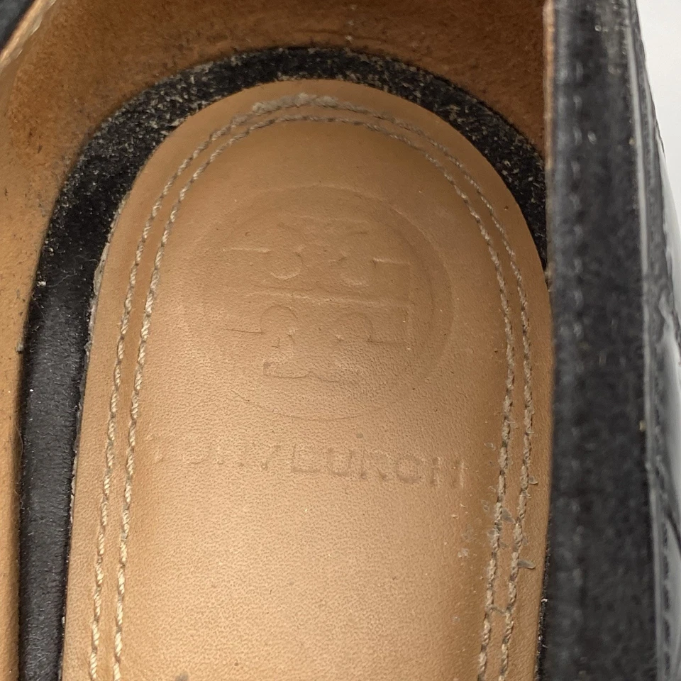 AS IS Tory Burch 7. 5 Jessa Loafer Pumps Black Croc Embossed Block Heel Shoes - Image 4 of 4