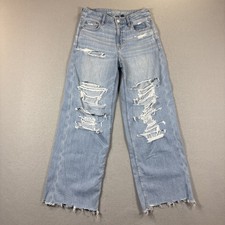 American Eagle Jeans Womens 4 Blue Super High Rise Baggy Wide Leg Thrashed