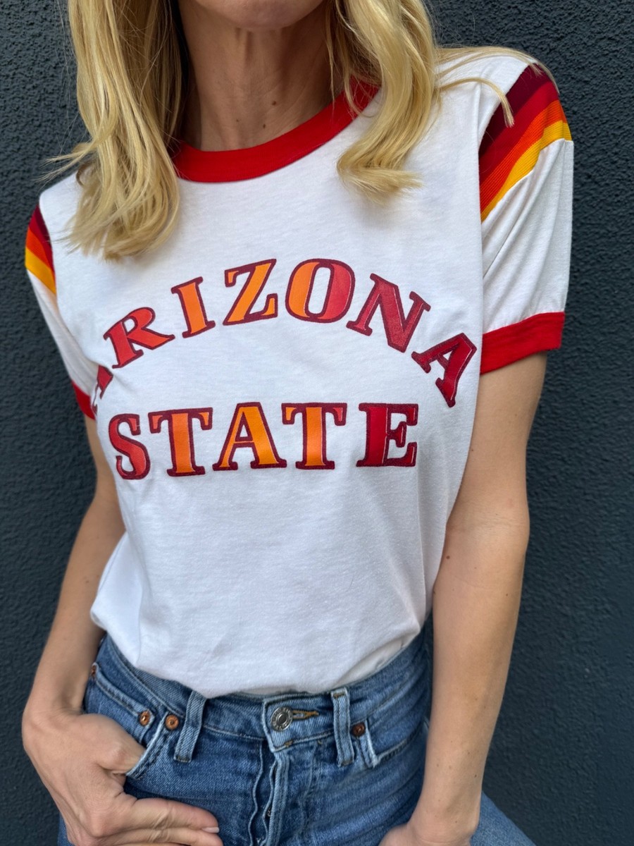70s VINTAGE ARIZONA STATE UNIVERSITY RINGER T-SHIRT SZ S ASU SUN
