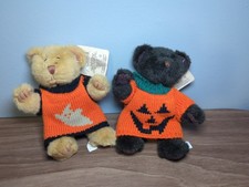 Two Russ Berrie Boo Crew Halloween Bears Plush Pumpkin Sweater 6 W/Tags