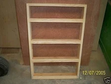 4 SHELF 12 X 24 SOLID PINE WOOD SPICE RACK, WALL MOUNT WITH 2 INCH WORKING SHELF