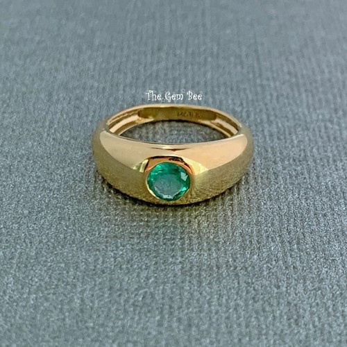 14k Solid Yellow Gold Round Cut Emerald Band Ring Size 5.75 - Picture 6 of 7