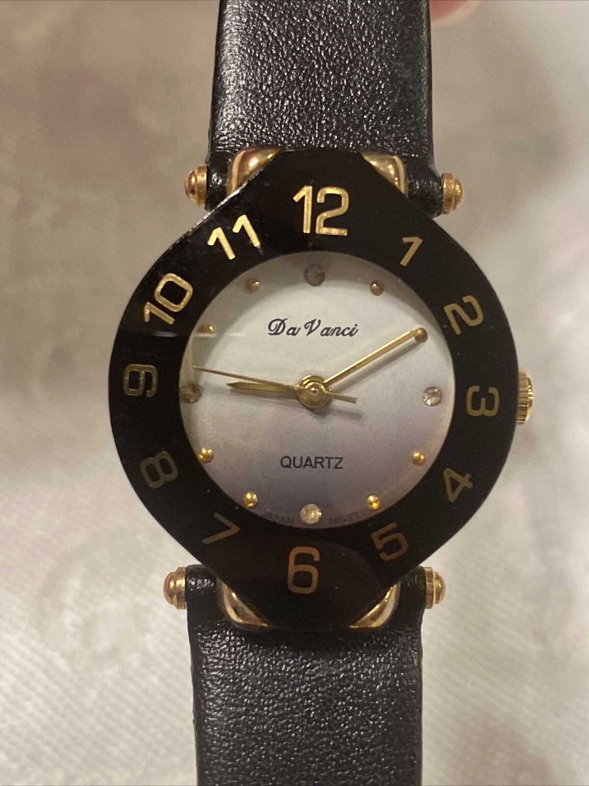 Da Vinci Women's Round Dial Black & Gold Tone Watch Genuine Leather Band