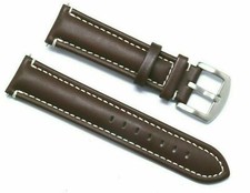 20mm 22mm Brown Genuine Leather Contrast Stitch Replacement Watch Strap Band