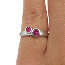 925 Sterling Silver Round-Cut Lab-Created Pink Sapphire Ring Size 4.75