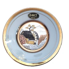 Art of Chokin 24K Gold Trim Porcelian Plate Collectable House Mountin Scene 6 in