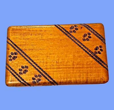 Keepsake Box Wood Linden Paw Prints Carved  Handmade Trinkets Jewelry Pet Urn