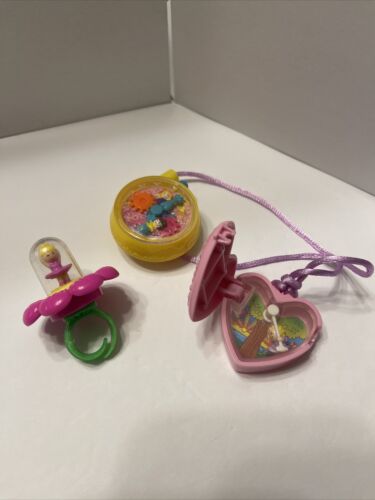 Vtg Polly Pocket McDonalds set. Necklace & Locket, Watch, Flower Ring 1994 3pc. - Picture 1 of 9