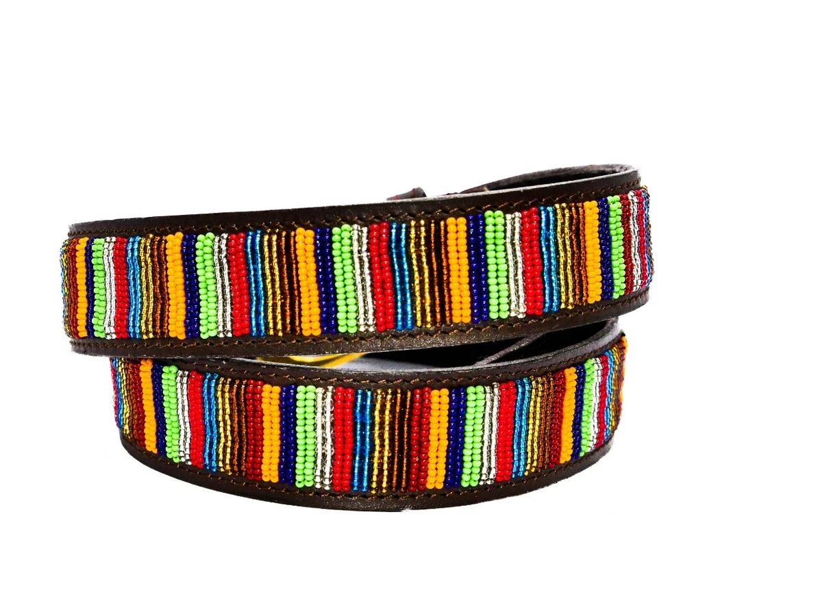 African Leather belt, Beaded belt, Handmade belt, Maasai beaded leather belt