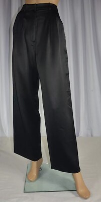 NWT $180 Banana Republic Size 8 Black Soho High-Rise Wide-Leg Satin Pant #603834