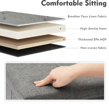 Grey Linen Storage Ottoman Bench Footrest 30"X15"X15" with Flipping Lids