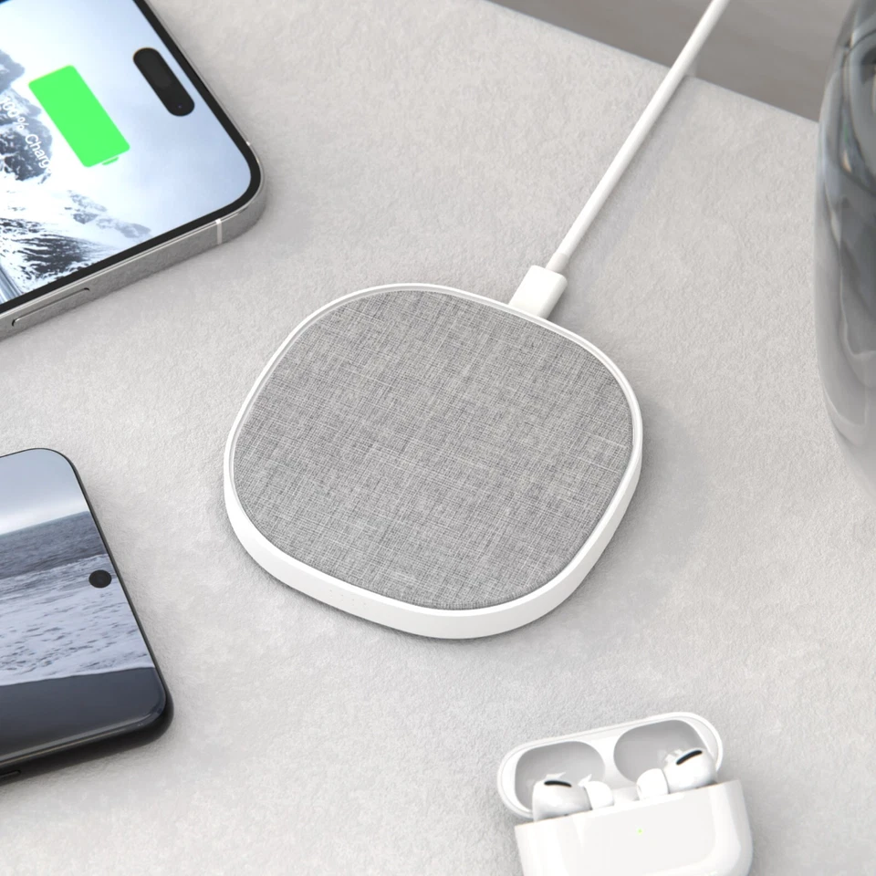 Almohadilla de cargador inalámbrico | Cargador rápido de 15 vatios | Tela de lino | iPhone, Samsung Foto 4 de 4