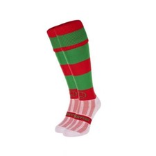 WackySox Red and Emerald Green Hooped Knee Length Sports Socks, Rugby, Hockey,