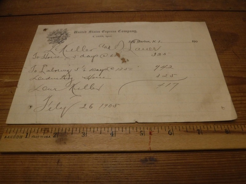 Vintage 1905 United States Express Company receipt - Egg Harbor, NJ