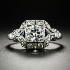 Art Deco 1.55Ct Round Cut CZ-Stone Engagement Wedding Ring 14K White Gold Finish