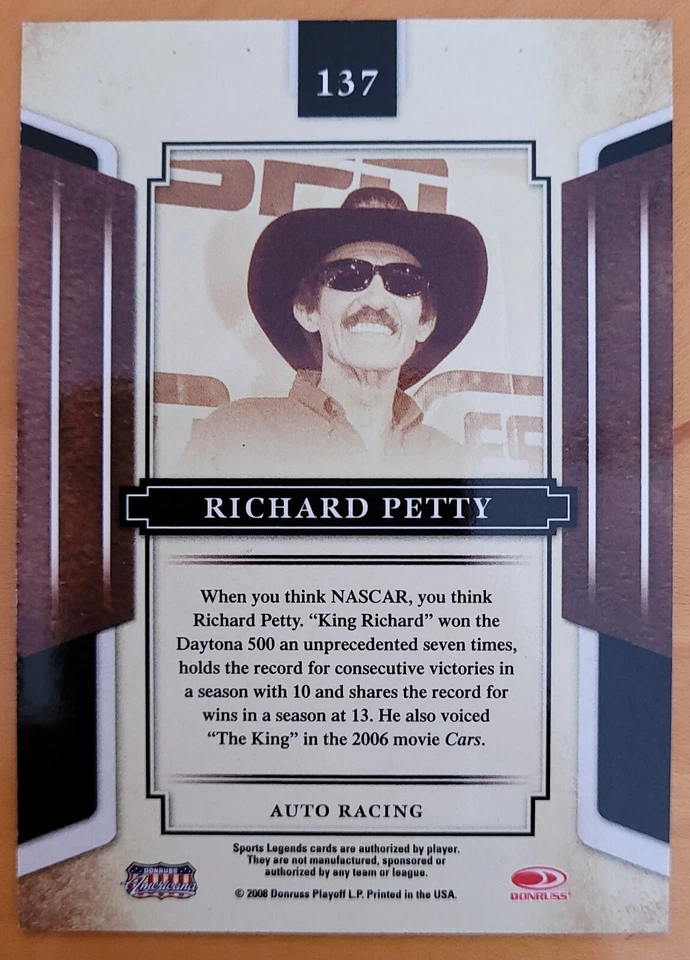 2008 DONRUSS SPORTS LEGENDS 137 RICHARD PETTY AUTO RACING - Image 2 of 2