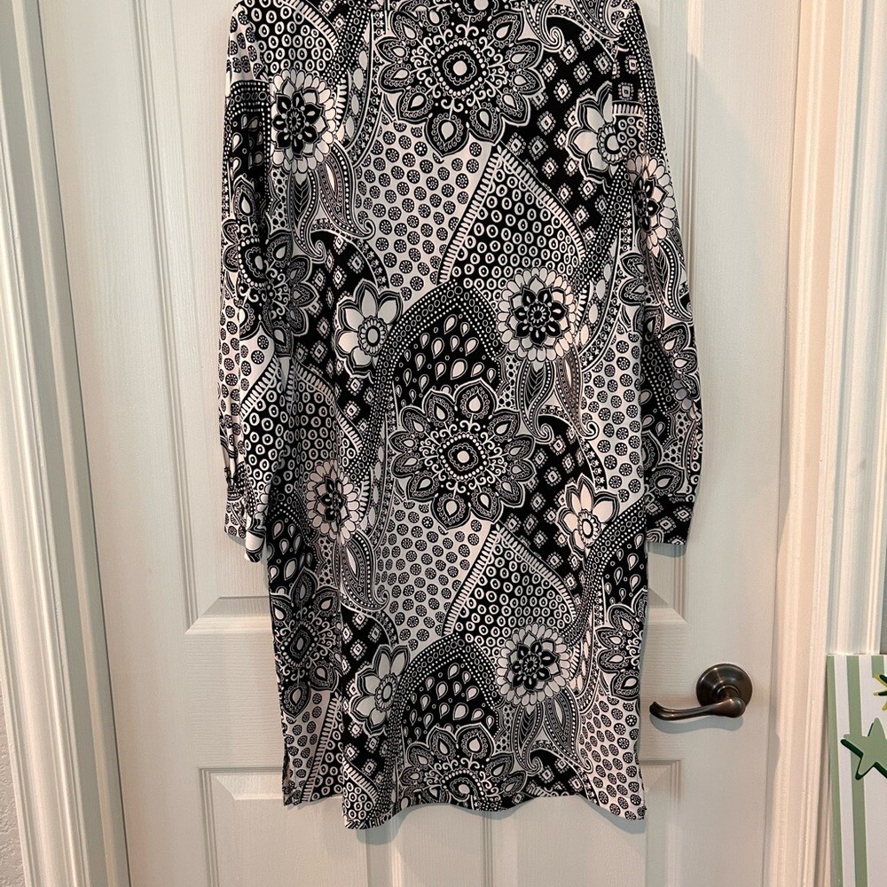 LOFT, long sleeve patterned pullover shift dress,… - image 3