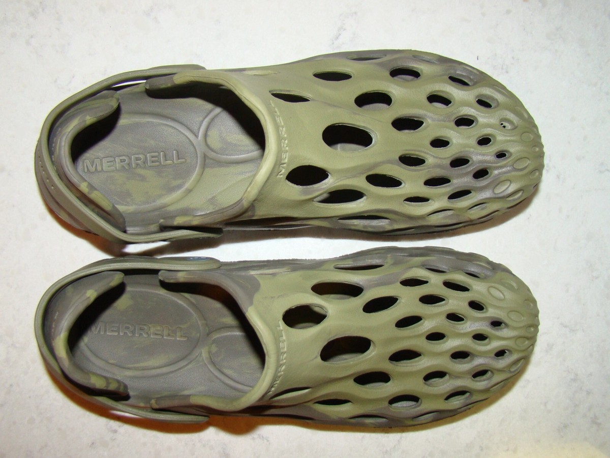 Merrell Hydro Moc Mens 9 W Womens 10.5 Olive Camo Water Croc Clog