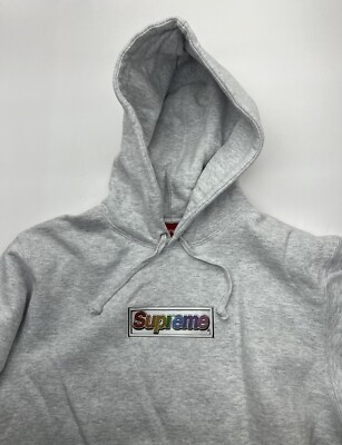 NEW Supreme Bling Box Logo Hooded Sweatshirt Ash Grey Size Small