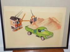 Original Illustration by Roger Duvoisin Green Dump Truck Sand