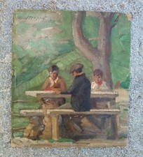 Dipinto antico olio su cartone firmato Stroppa figure Antique oil painting
