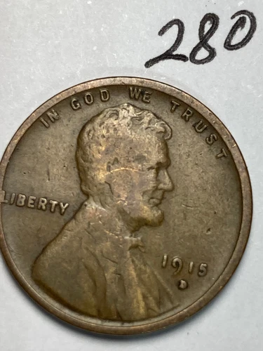1915-D LINCOLN WHEAT CENT, low mintage, "FINE" condition coin, #280