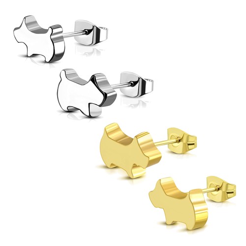 2er Set Borchie Orecchio IN Acciaio Inox Cane Puppy Cagnolino Oro