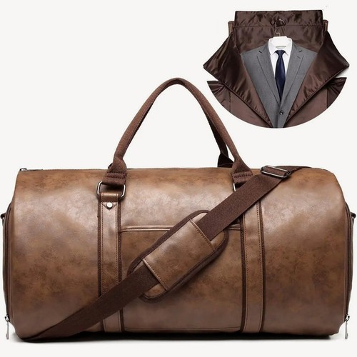Carry on Garment Bags for Travel Leather Garment Duffle Bag Convertible Mens ... - Picture 7 of 13