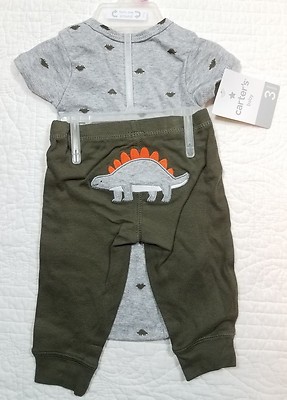 NEW CARTERS BABY BOYS 2 PIECE SET TURN ME AROUND GREEN DINOSAUR SZ 3M,6M,9M,12M