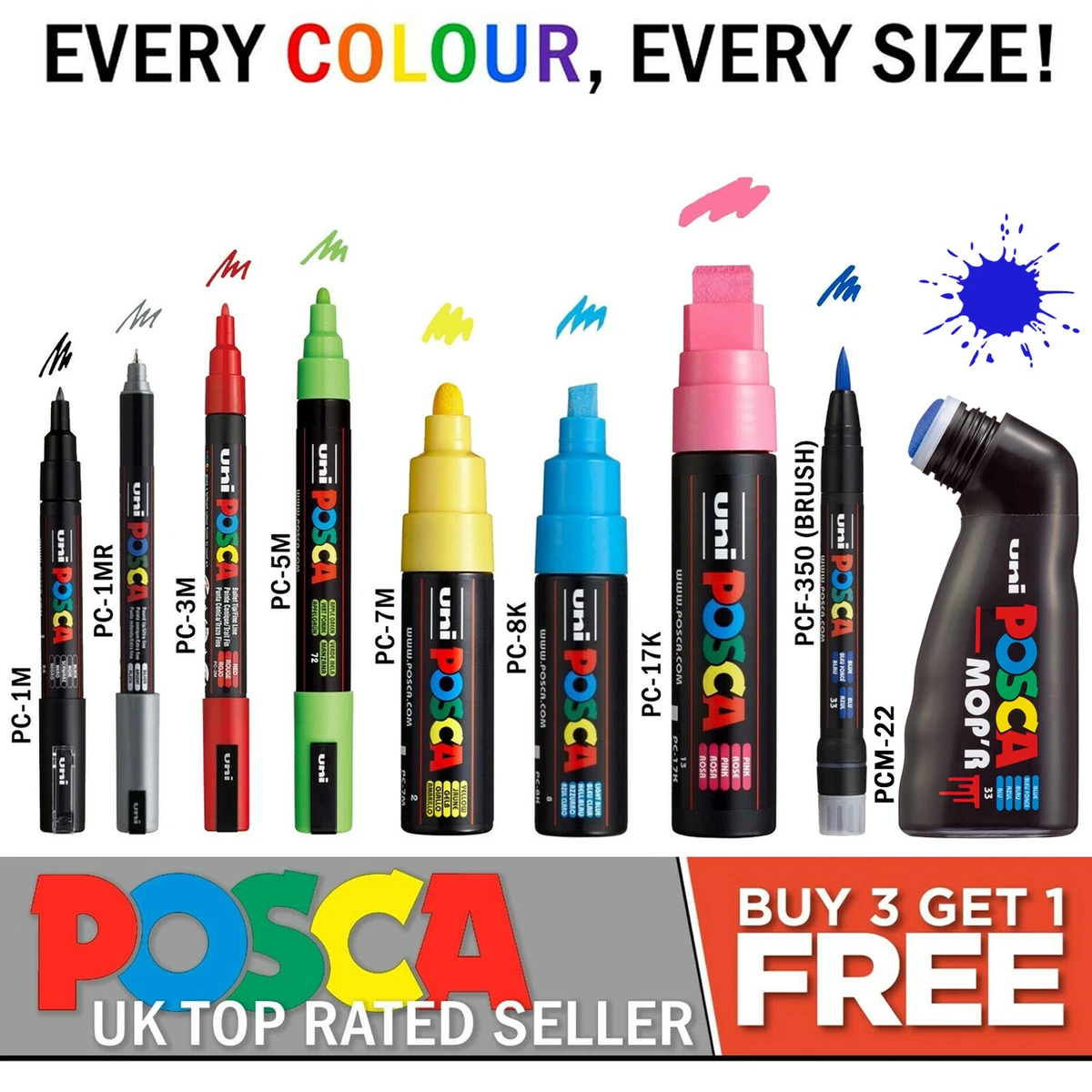 UNI POSCA peinture blanche Marqueur Stylos - Chaque Couleur - Buy 4, Pay  For 3