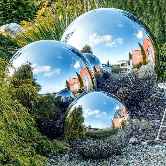 Silver Mirror Garden Spheres Stainless Steel Gazing Hollow Balls Decor