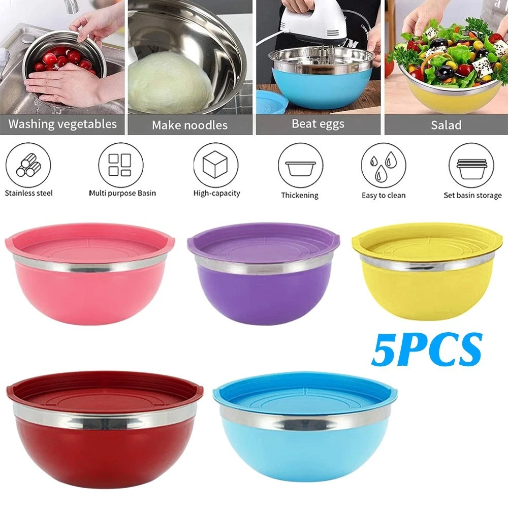 5Pcs Stainless Steel Mixing Bowls w/ Lids Stackable Metal Salad Storage Bowls
Opens in a new window