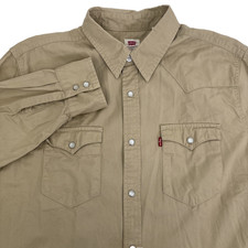 Levi  s Mens L Beige Long Sleeve Pearl Snap Button Down Western Casual Shirt VTG