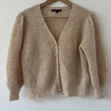 Maje Cardigan Jumper Size M 10 Beige Wool Mohair Blend Jumper