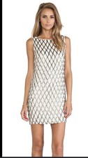 Alice + Olivia Dress Womens Size 6 Beaded Mini Shift Gatsby Gunmetal Geometric