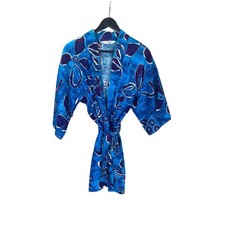 Vintage 70s Black Floral Short Robe Open Size