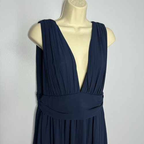 Lulu's Heavenly Hues Navy Blue V Neck Maxi Dress Bridesmaid Woven Prom L New - Picture 7 of 17